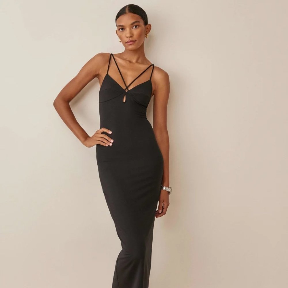 Reformation Black Lainey Ankle Length Knit Dress XS